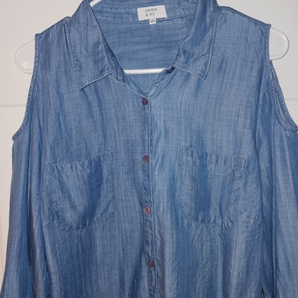 Crown Ivy Denim Shirt with cutouts for shoulders Size L - Picture 4 of 9
